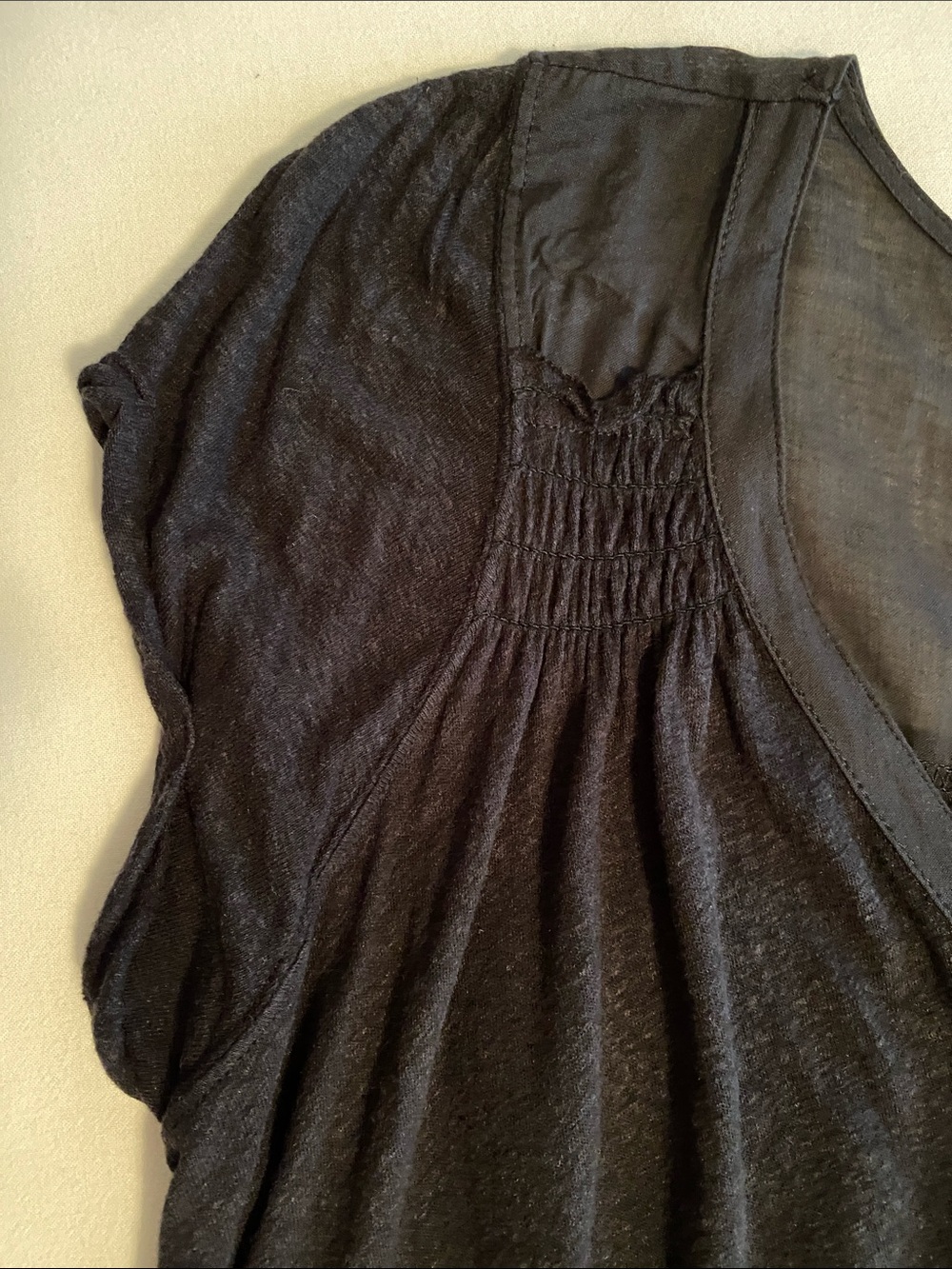 Free People Highland Tee Linen Blend Black Button-Front V-Neck Cap Sleeve Top  S - Picture 8 of 16